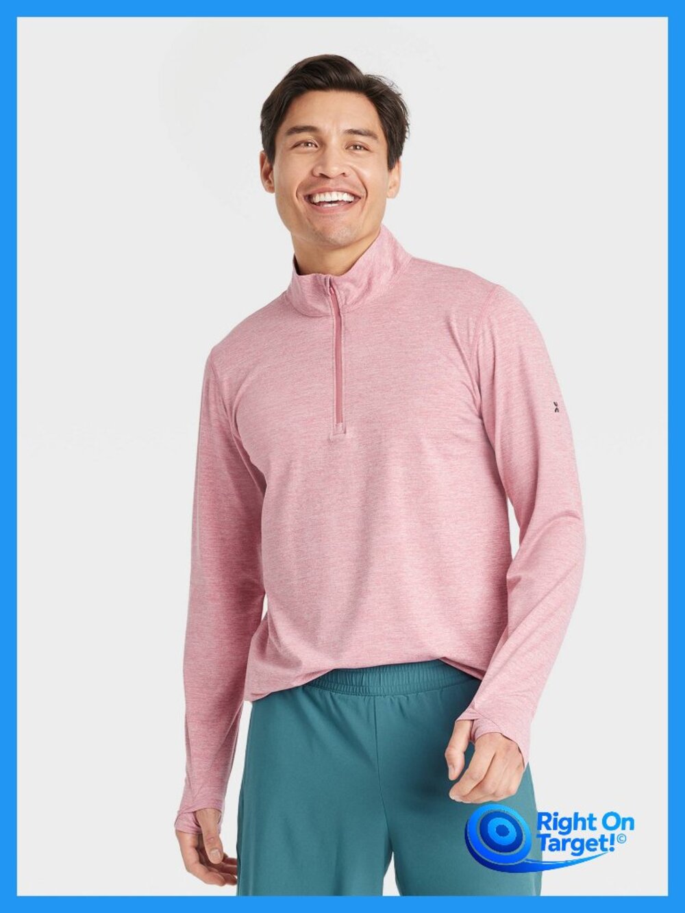 XXL - Men's Lightweight ¼ Zippered Athletic Top - All In Motion - Rose Pink